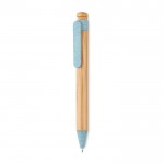 Bambus-Kugelschreiber mit Druckknopf Farbe blau erste Ansicht