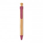 Bambus-Kugelschreiber mit Druckknopf Farbe rot
