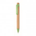 Bambus-Kugelschreiber mit Druckknopf Farbe grün zweite Ansicht mit Logo