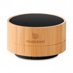 Bluetooth-Lautsprecher Bambus bedrucken Farbe schwarz Ansicht mit Logo 1