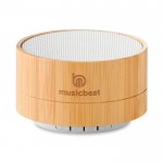 Bluetooth-Lautsprecher Bambus bedrucken Farbe weiß Ansicht mit Logo 1