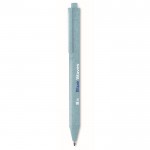 Nachhaltiger Kugelschreiber mit Druckknopf Farbe blau zweite Ansicht mit Logo
