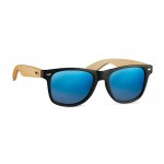 Sonnenbrille mit Siebdruck und Bambusbügel Farbe blau erste Ansicht