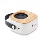 Lautsprecher aus Bambus mit Logo und Bluetooth 5.0 Farbe weiß erste Ansicht