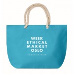 Strandtaschen mit Seilhenkeln Farbe türkis dritte Ansicht mit Logo