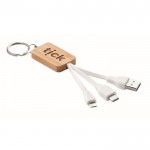 Schlüsselanhänger mit Logo und USB-Kabeln Farbe holzton dritte Ansicht mit Logo