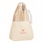 Strandtasche, lange Henkel, 220 gr/m2 Farbe beige vierte Ansicht mit Logo