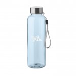 Wasserflaschen aus recyceltem Kunststoff Farbe hellblau Ansicht mit Logo 1