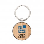 Runder Schlüsselanhänger mit Logo bedrucken, aus Zink und Bambus 