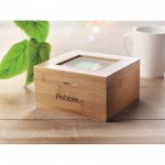 Teebox aus Bambus mit Glasdeckel Farbe holzton Stimmungsbild mit Druck