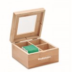 Teebox aus Bambus mit Glasdeckel Farbe holzton zweite Ansicht mit Logo