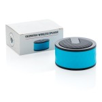 Runder Lautsprecher als Werbemittel Farbe blau Ansicht mit Box