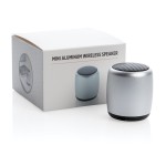 Kabelloser Lautsprecher für die Tasche Farbe silber Ansicht mit Box