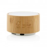 Kabellose Lautsprecher aus Bambus im runden Design Farbe weiß dritte Ansicht