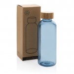 Kunststofflasche recycelt mit Bambusverschluss Farbe Blau Ansicht mit Box