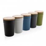 Thermostasse mit Bambusdeckel bedrucken Farbe dunkelgrün Ansicht in verschiedenen Farben