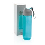 Trinkflaschen mit Logo und Stoffhenkel Farbe hellblau Ansicht mit Box