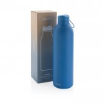 Edelstahlflasche mit großem Fassungsvermögen bedrucken Farbe blau Ansicht mit Box