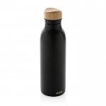 Flasche aus recyceltem Edelstahl mit Bambusdeckel, 600 ml farbe schwarz