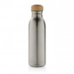Flasche aus recyceltem Edelstahl mit Bambusdeckel, 600 ml farbe silber zweite Ansicht