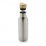 Flasche aus recyceltem Edelstahl mit Bambusdeckel, 600 ml farbe silber vierte Ansicht
