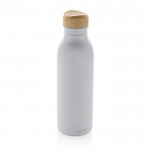 Flasche aus recyceltem Edelstahl mit Bambusdeckel, 600 ml farbe weiß