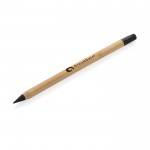 Endloser Bleistift aus Bambus mit Radiergummi Farbe holzton Ansicht mit Logo
