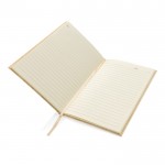 Notizbuch mit Cover aus Holz und gestreiften Blättern, A5 farbe hellbraun vierte Ansicht