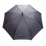 Recycelter Regenschirm mit Bambusgriff Farbe dunkelgrau Ansicht mit Logo