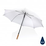 Recycelter Regenschirm mit Bambusgriff Farbe weiß