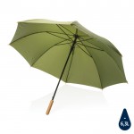 Recycelter Regenschirm mit Bambusgriff Farbe dunkelgrün
