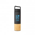 Thermosflasche mit Bambusdetail und Griff Ansicht mit Druckbereich