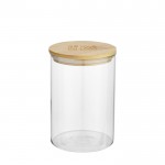Mittleres Glasgefäß mit Bambusdeckel für Lebensmittel Ansicht mit Druckbereich
