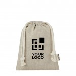 Kleine Tasche aus GRS recycelter Baumwolle mit Kordelzug Ansicht mit Druckbereich