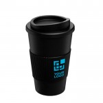 Kaffeebecher To Go aus Kunststoff mit Griff Ansicht mit Druckbereich