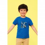 Bedrucktes T-Shirt für Kinder 150 g/m2 Farbe köngisblau Ansicht mit Logo
