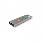 Metallischer USB-Stick mit dreieckigem Griff Farbe mattsilber mit Logo bedrucken