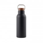 Flasche aus recyceltem Edelstahl mit Holzdeckel, 580 ml farbe schwarz