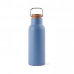 Flasche aus recyceltem Edelstahl mit Holzdeckel, 580 ml farbe blau