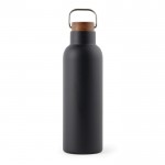Flasche aus recyceltem Edelstahl mit Holzdeckel, 800 ml farbe schwarz