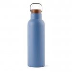 Flasche aus recyceltem Edelstahl mit Holzdeckel, 800 ml farbe blau