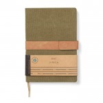 Notizbuch aus recyceltem Canvas mit linierten Blättern, A5 farbe grün Ansicht mit Box