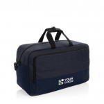 Reisetasche aus RPET mit großem Fach und Trolley-Gurt farbe marineblau Ansicht mit Druckbereich