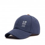 Mütze aus recycelter Baumwolle mit Kunstleder-Details farbe marineblau Ansicht mit Druckbereich
