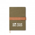 Notizbuch aus recyceltem Canvas mit linierten Blättern, A5 farbe grün Ansicht mit Druckbereich