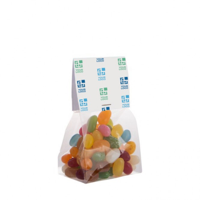 Beutel mit Jelly Beans-Mix mit bedruckbarem Kopfteil, 100 g farbe transparent Hauptansicht