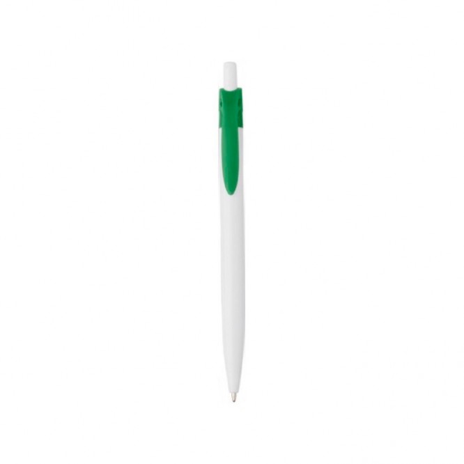 Weißer Kugelschreiber mit farbigem Clip Farbe Grün erste Ansicht