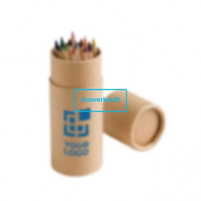 Pappzylinder mit 12 Buntstiften mit Logo Ansicht mit Druckbereich
