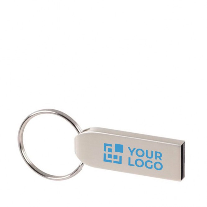 Schlanker USB-Stick aus Metall mit Schlüsselanhänger, Ansicht 1