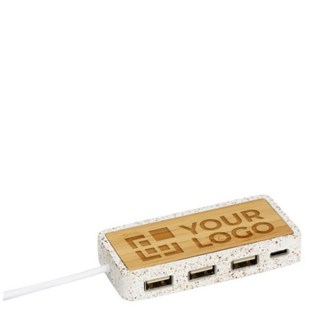 USB-Hub mit Gehäuse aus Terrazzo und Bambus
